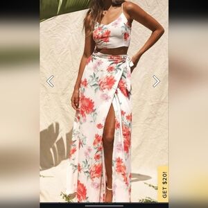 Lulus White Floral Print Two-Piece Maxi